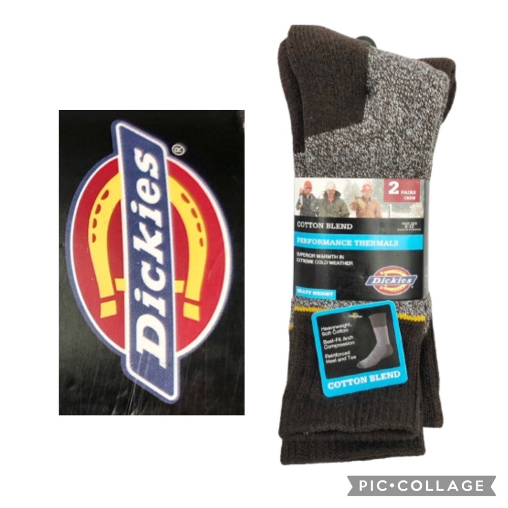 NEW DICKIES Socks 2 PAIRS Performance Thermal Crew Brown Shoe 6 - 12 Men’s